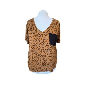 Kyte Baby Relaxed Fit V Neck Top XL‎ Leopard Print Bamboo Brown